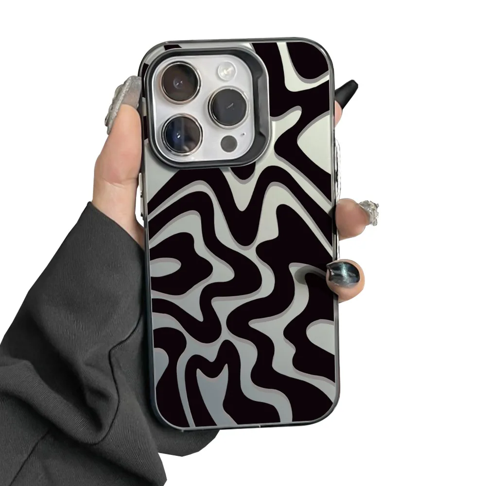 Fashionable PC Material Back Holster Phone Protector Striped Pattern Phone Case for iPhone 17 Pro Max
