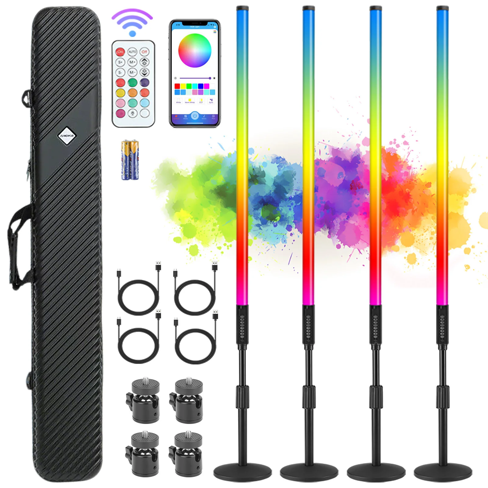 USA Warehouse in Stock 4 Sets RGB Tube Light With Case APP Control LED Light bar Stand for Video Booth DJ Party Stage Lighting