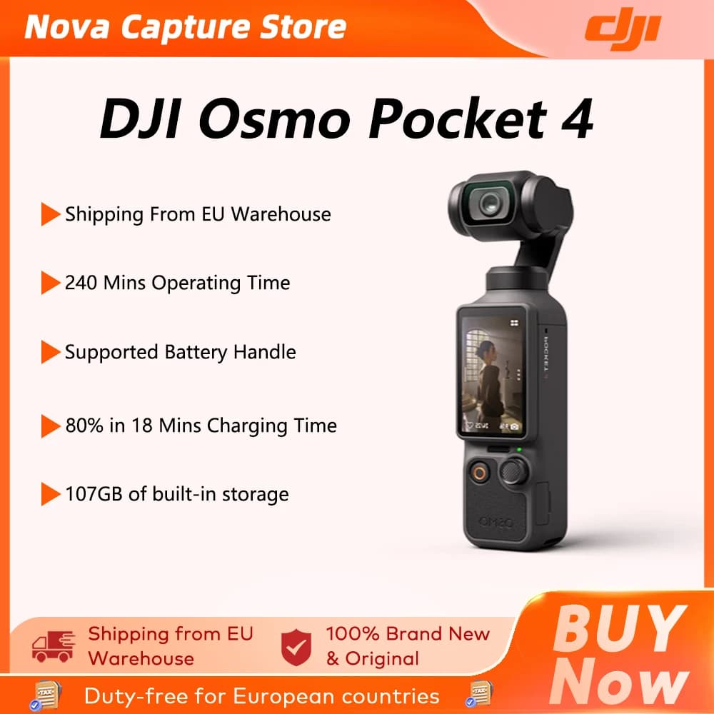 【EU Ship】DJI Osmo Pocket 4 1″ CMOS & 4K/240fps 3-Axis Stabilization & Rotatable 107GB Built-In Storage & 800MB/s Transfer Pocket 4