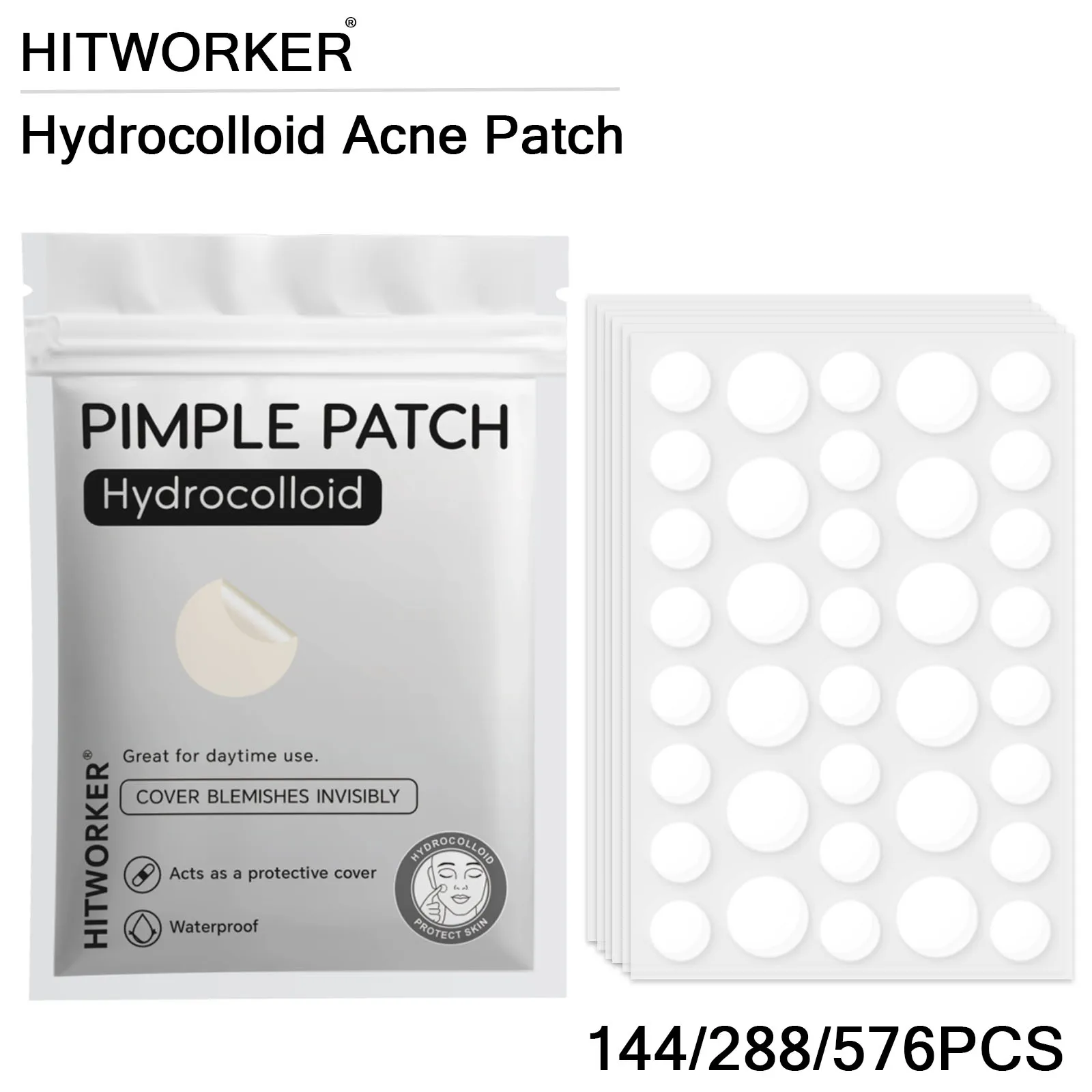 Bulk Pack Hydrocolloid Acne Patches Alcohol-Free Gentle Non-Irritating Pimple Cover Patches for Sensitive Skin 144/288/576 Count