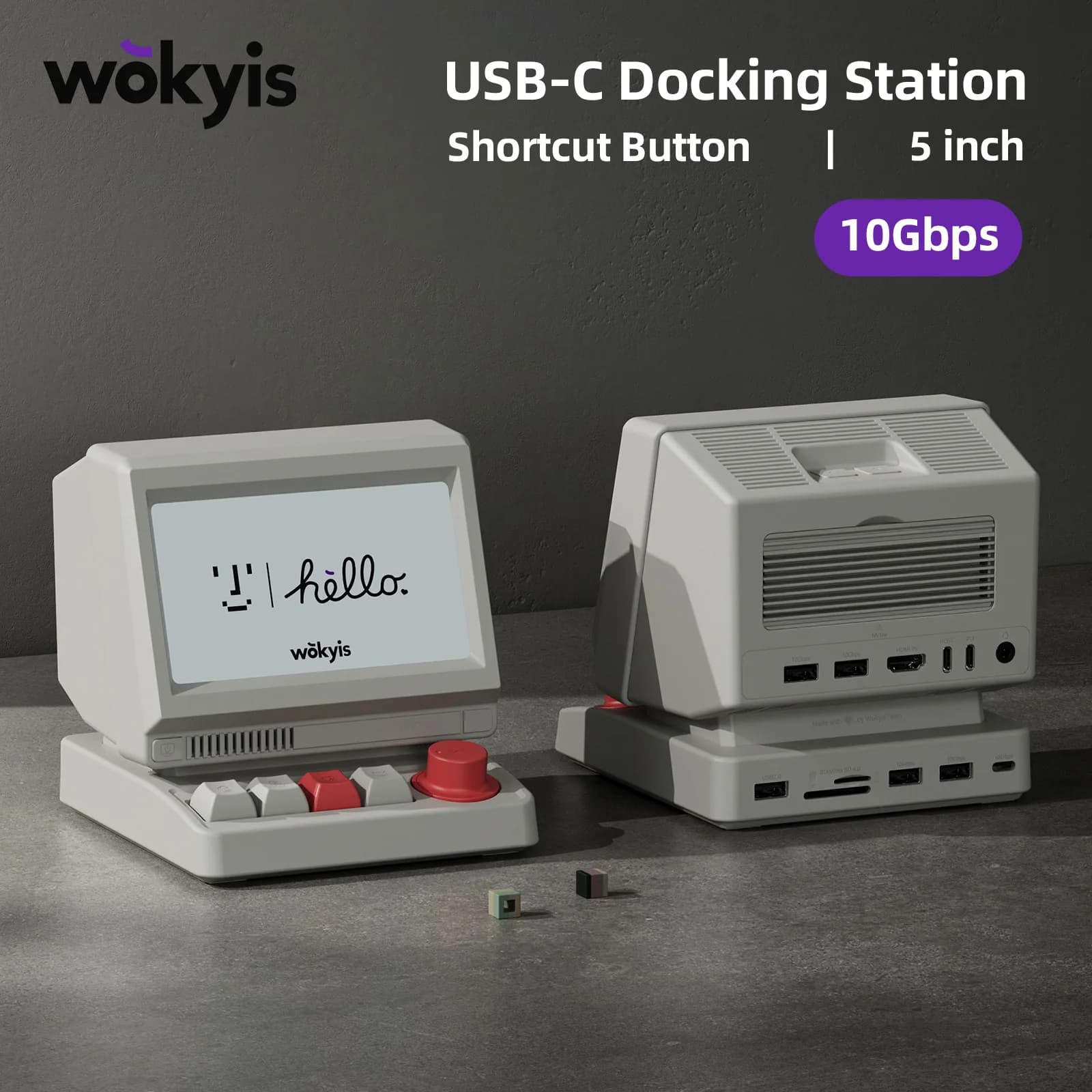 Wokyis 10Gbps USB C Hub With Shortcut Buttons Type-C Docking Station Monitor Display Desktop Controller M.2 SSD Enclosure