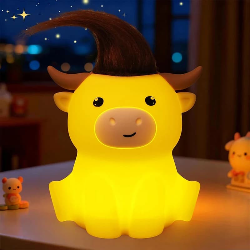 Highland Cow Night Light, Squishy Silicone Lamp. Rechargeable, Dimmable with Timer, Touch Control for Bedside, Gift Nightlight